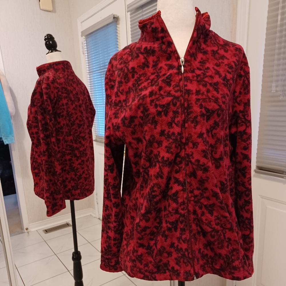 4/$60 Soft Pink & Black Zippered Fleece Cardigan - Size Large